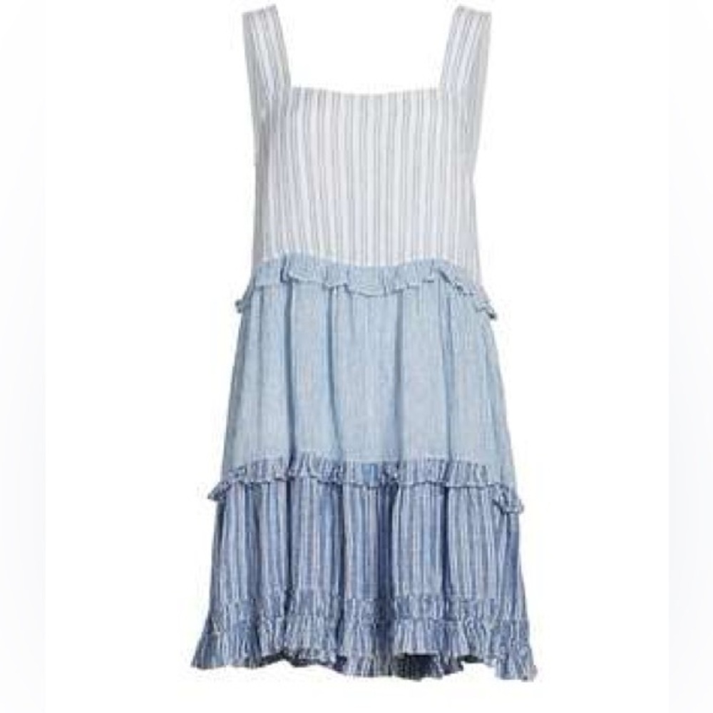 RAILS Sandy Blue‎ Strip Ruffle Tiered Mini Dress